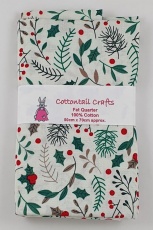 Fat Quarter - P330 - Christmas Leaves - Ivory